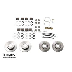 COMPLETE BRAKE KIT - DISCS, STAINLESS PISTONS, STOCK HOSES, FRONT & REAR PADS, CALIPER KITS, BRAKE MASTER CYLINDER, BLEED SCREWS AND STAINLESS REAR CALIPER BRIDGE PIPES