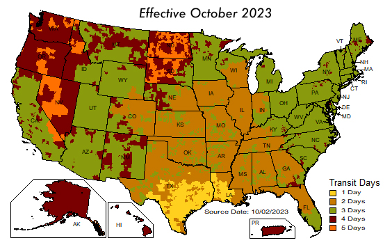 UPS Ground Map October 2023
